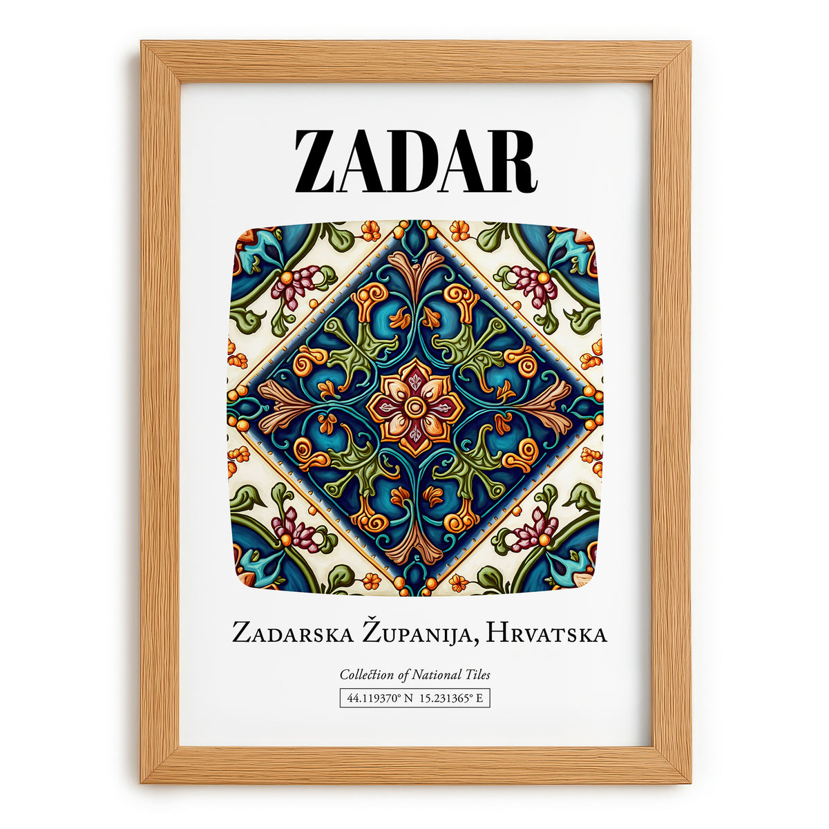 Zadar, Croatia – Minimalist Travel Print, set in oak frame