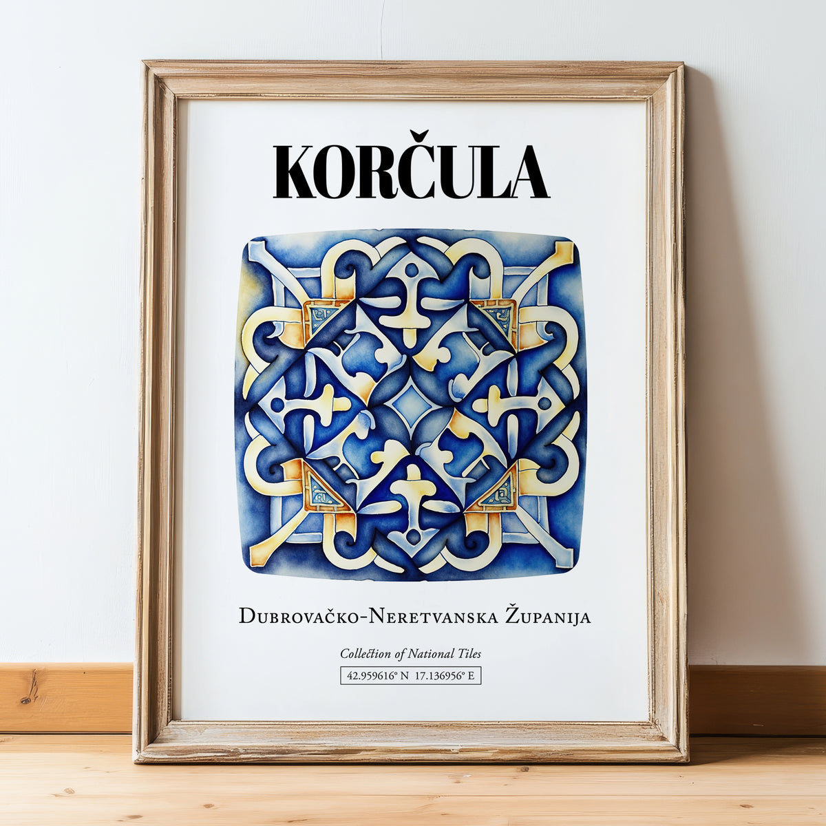 Korčula, Croatia – Country Culture Poster, in wooden frame leaning on the floor