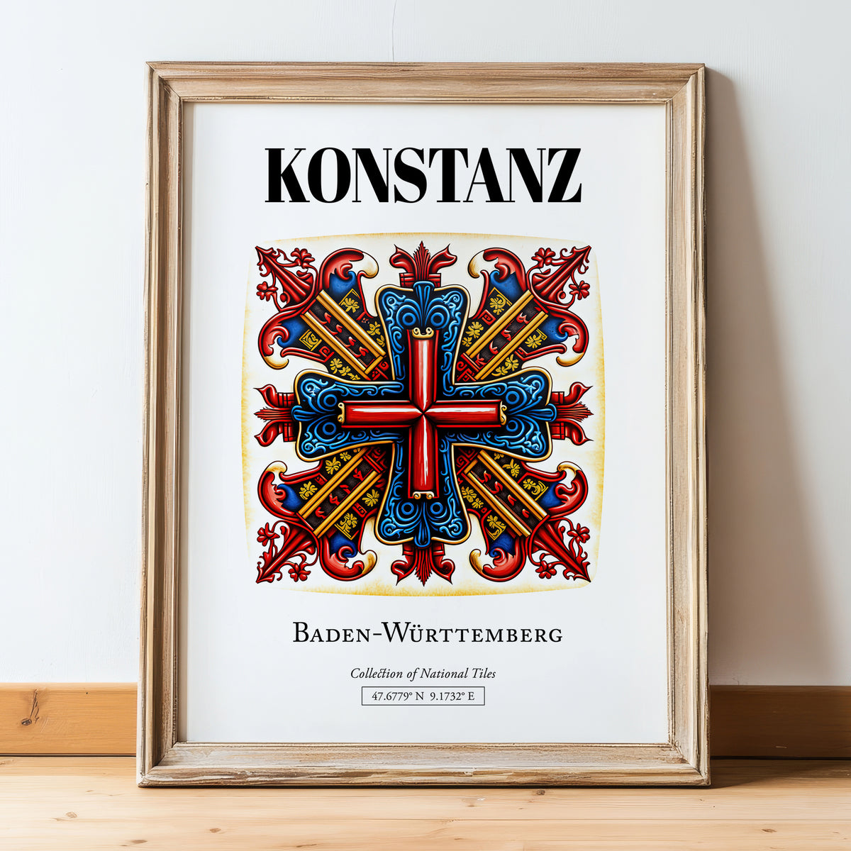 Konstanz, Germany – World Travel Art, in wooden frame leaning on the floor