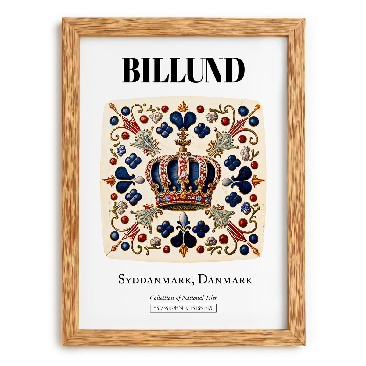 Billund, Denmark – Travel Destination Art, set in oak frame