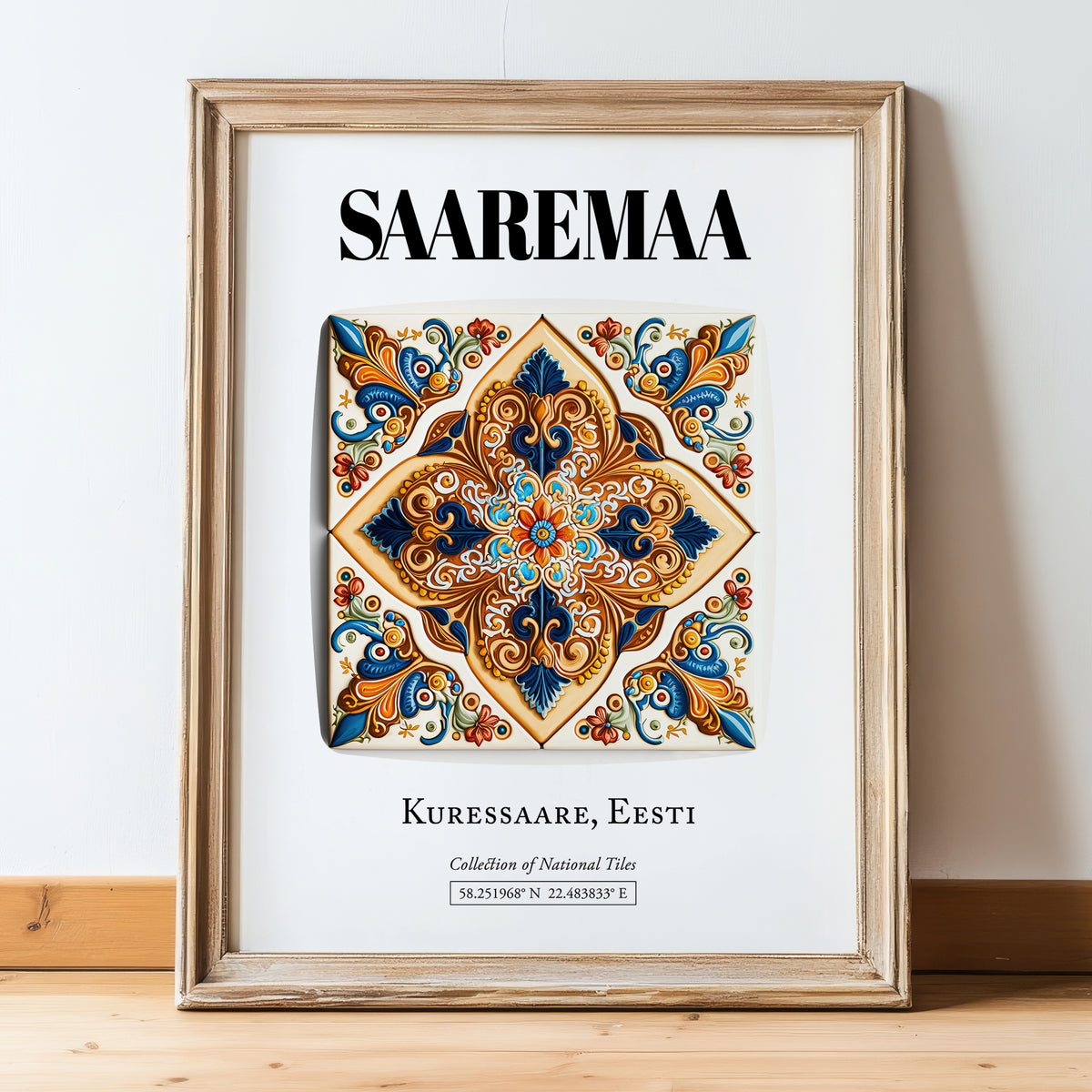 Kuressaare, Estonia – Tourist Destination Poster, in wooden frame leaning on the floor