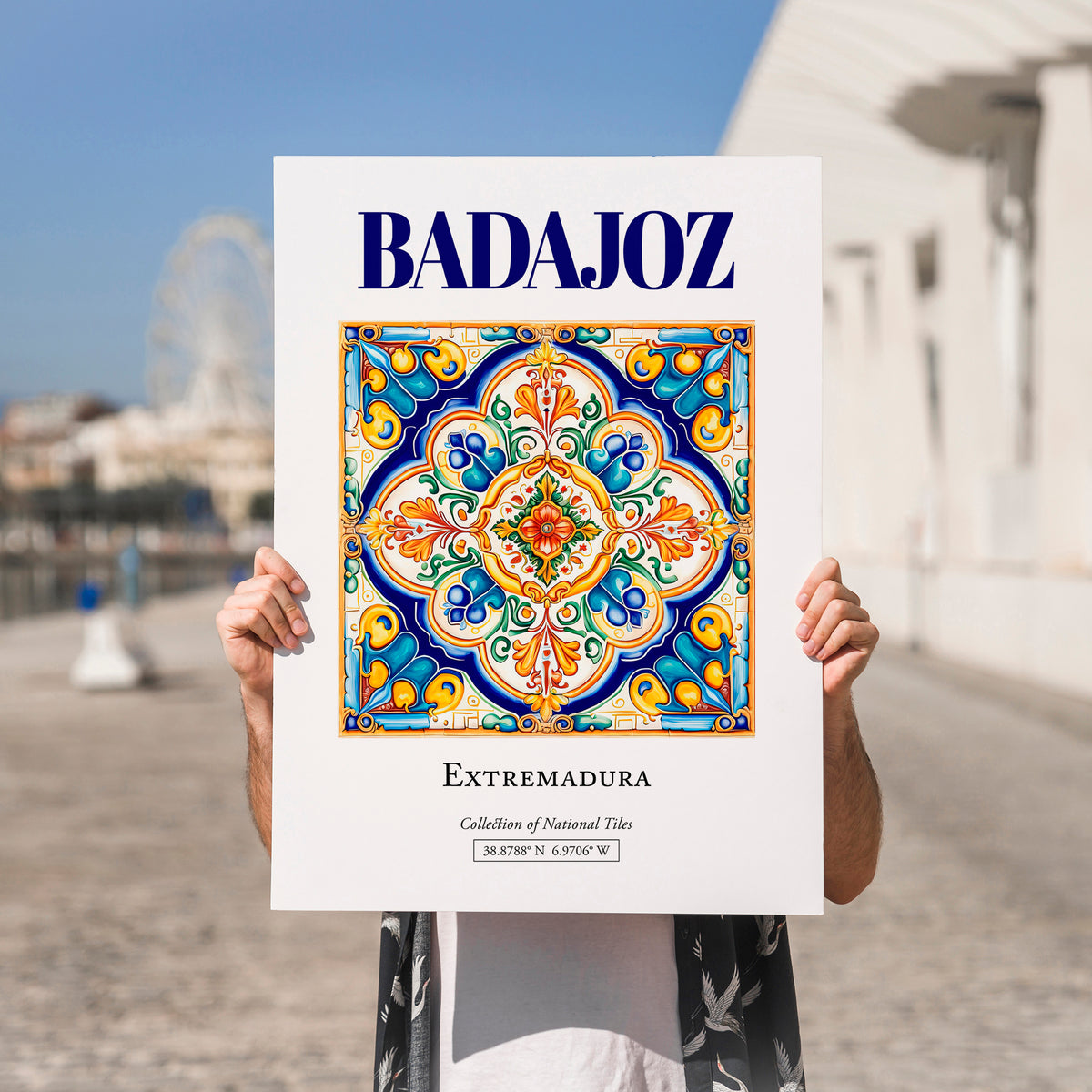 Badajoz, Spain – Travel Poster, no-text version framed in wood