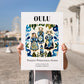 Oulu, Finland – Retro Travel Poster, no-text version framed in wood