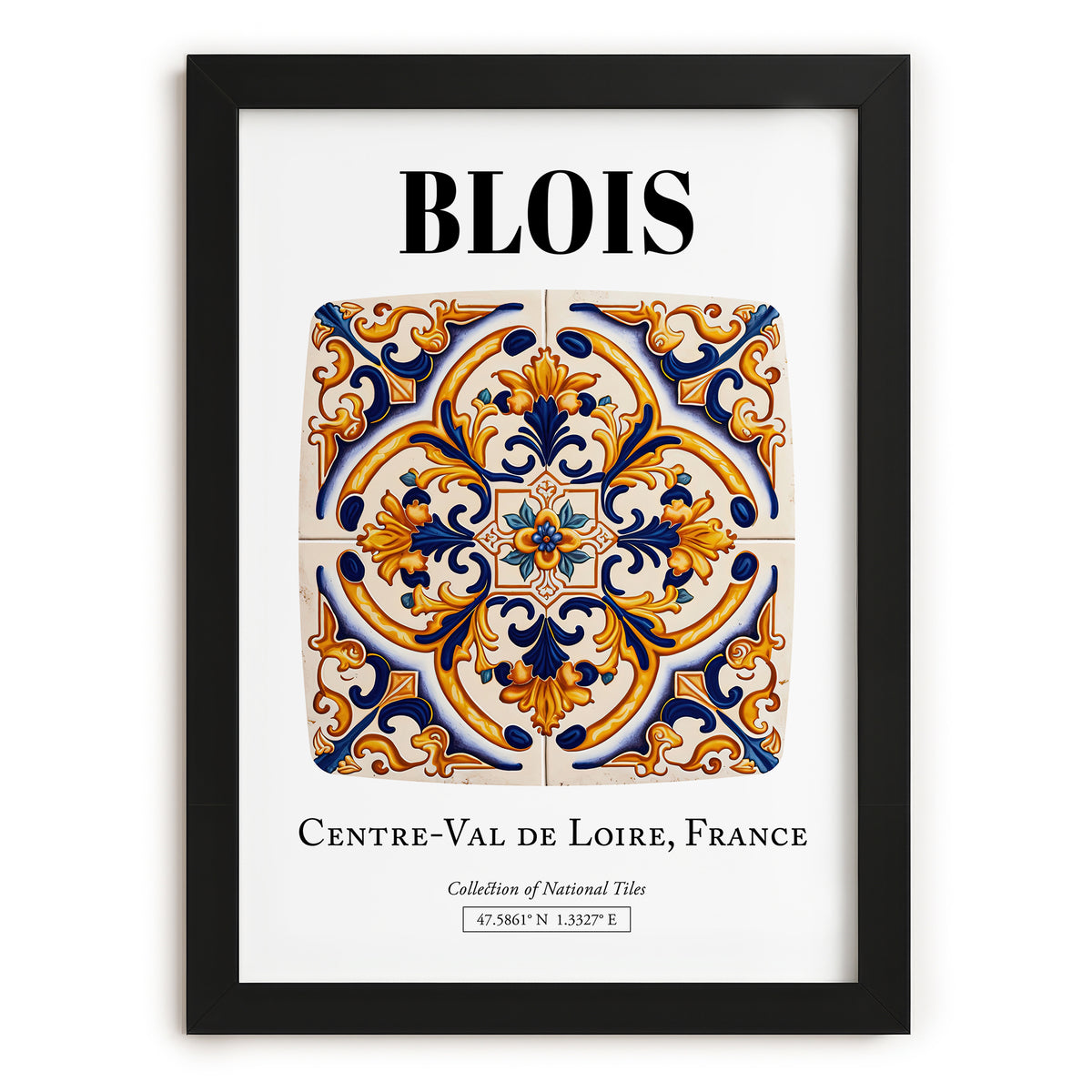 Blois, France – Travel Poster, in sleek black frame