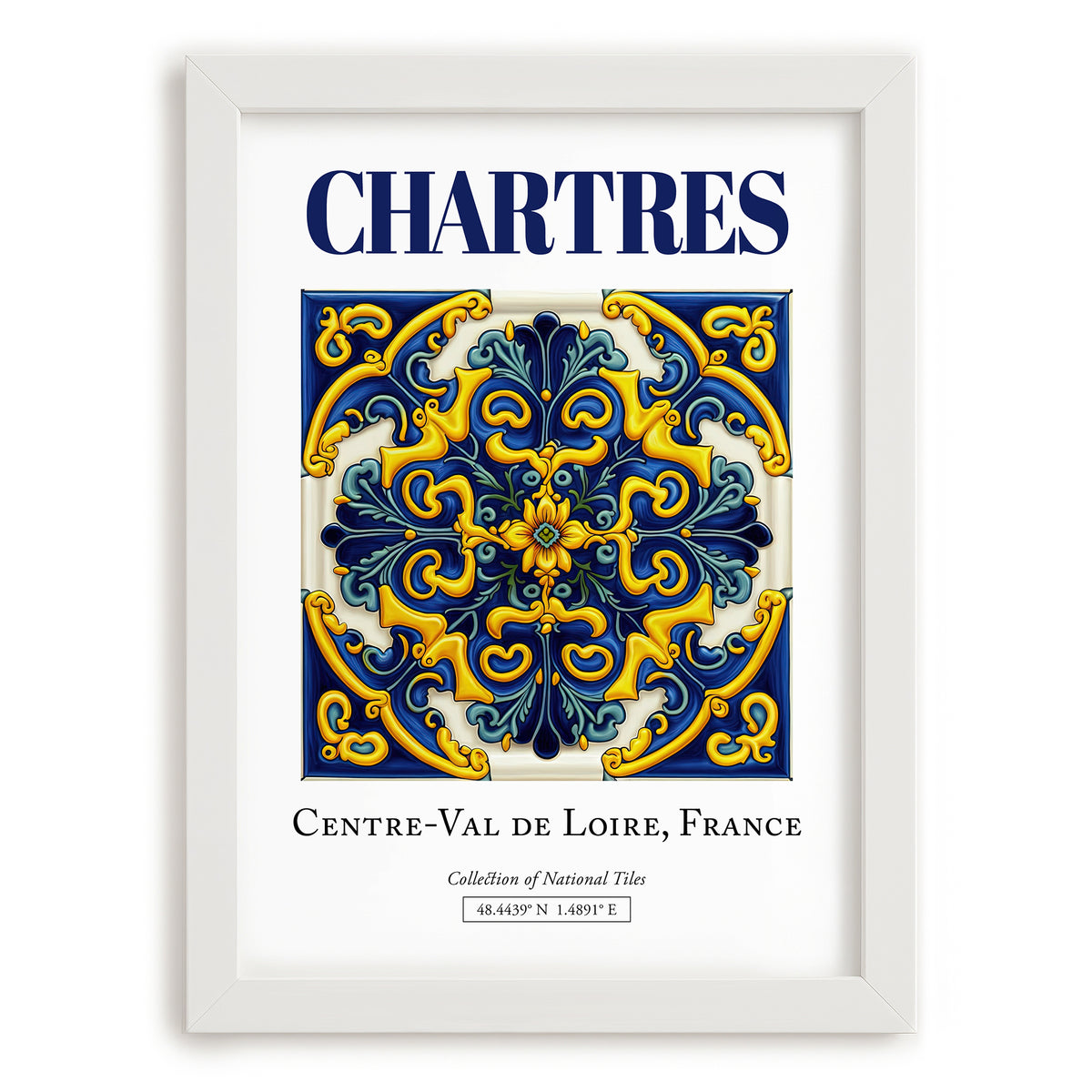 Chartres, France – Travel Poster, placed in minimal white frame