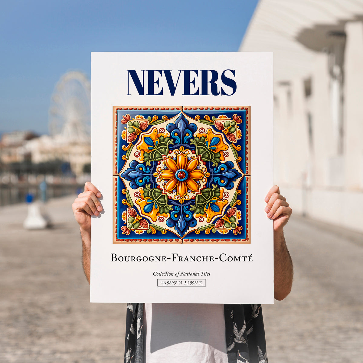 Nevers, France – Away From Home Poster, no-text version framed in wood