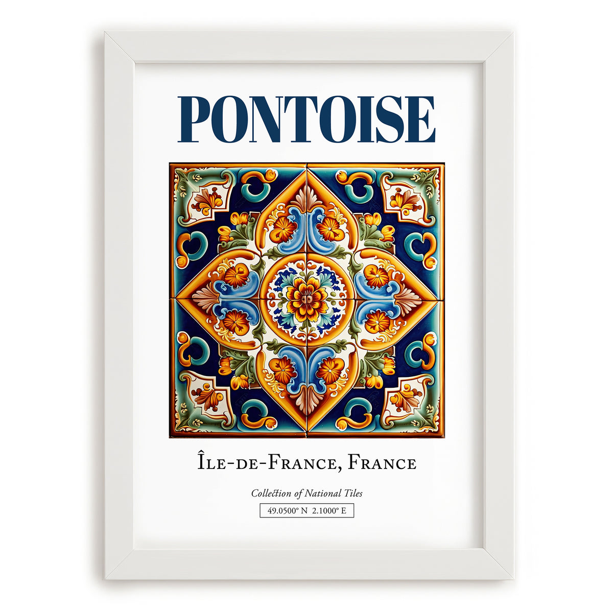 Pontoise, France – Retro Travel Poster, placed in minimal white frame