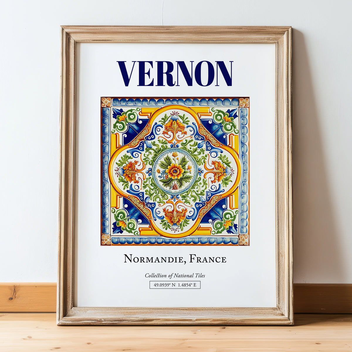 Vernon, France – Travel Print, in wooden frame leaning on the floor