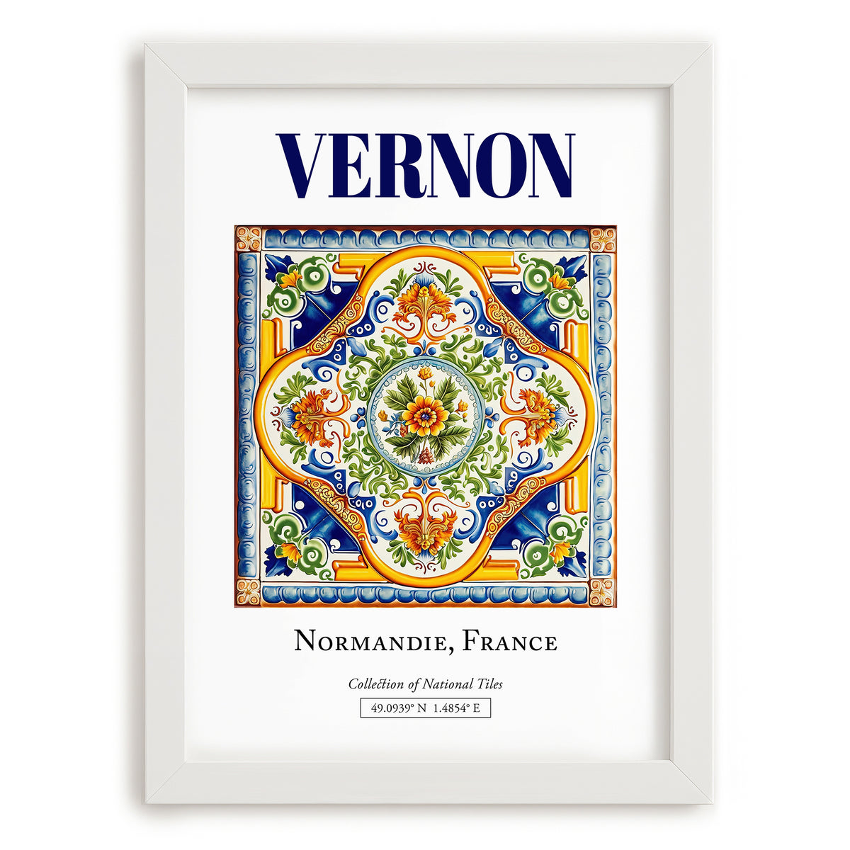 Vernon, France – Travel Print, placed in minimal white frame