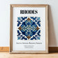 Rhodes, Greece – World Heritage Travel Poster, in wooden frame leaning on the floor