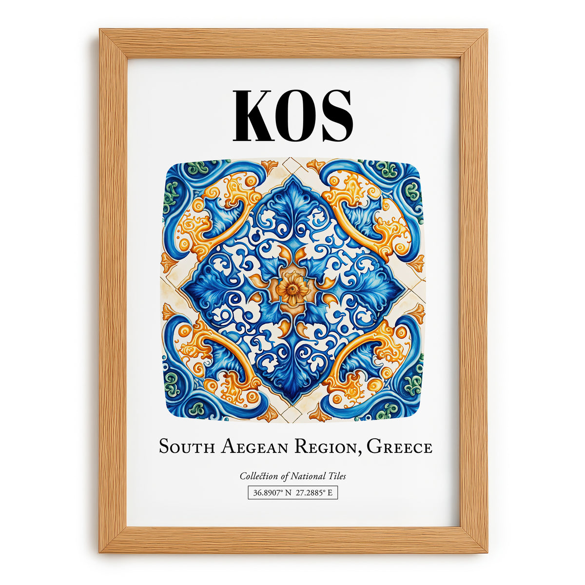 Kos, Greece – Global Cities Wall Print, set in oak frame