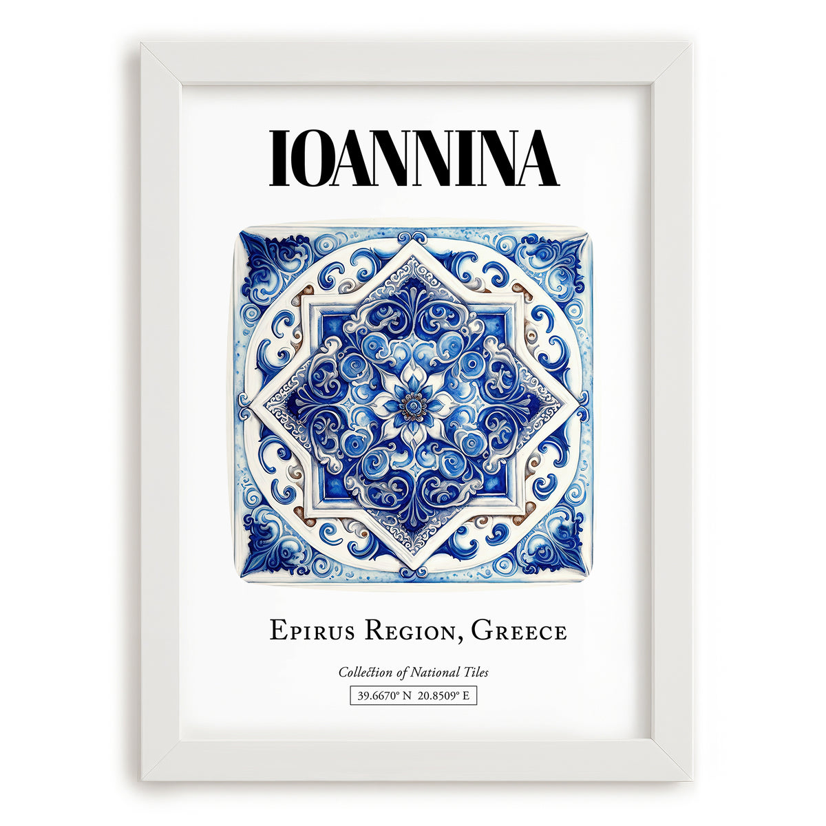 Ioannina, Greece – World Travel Art, placed in minimal white frame