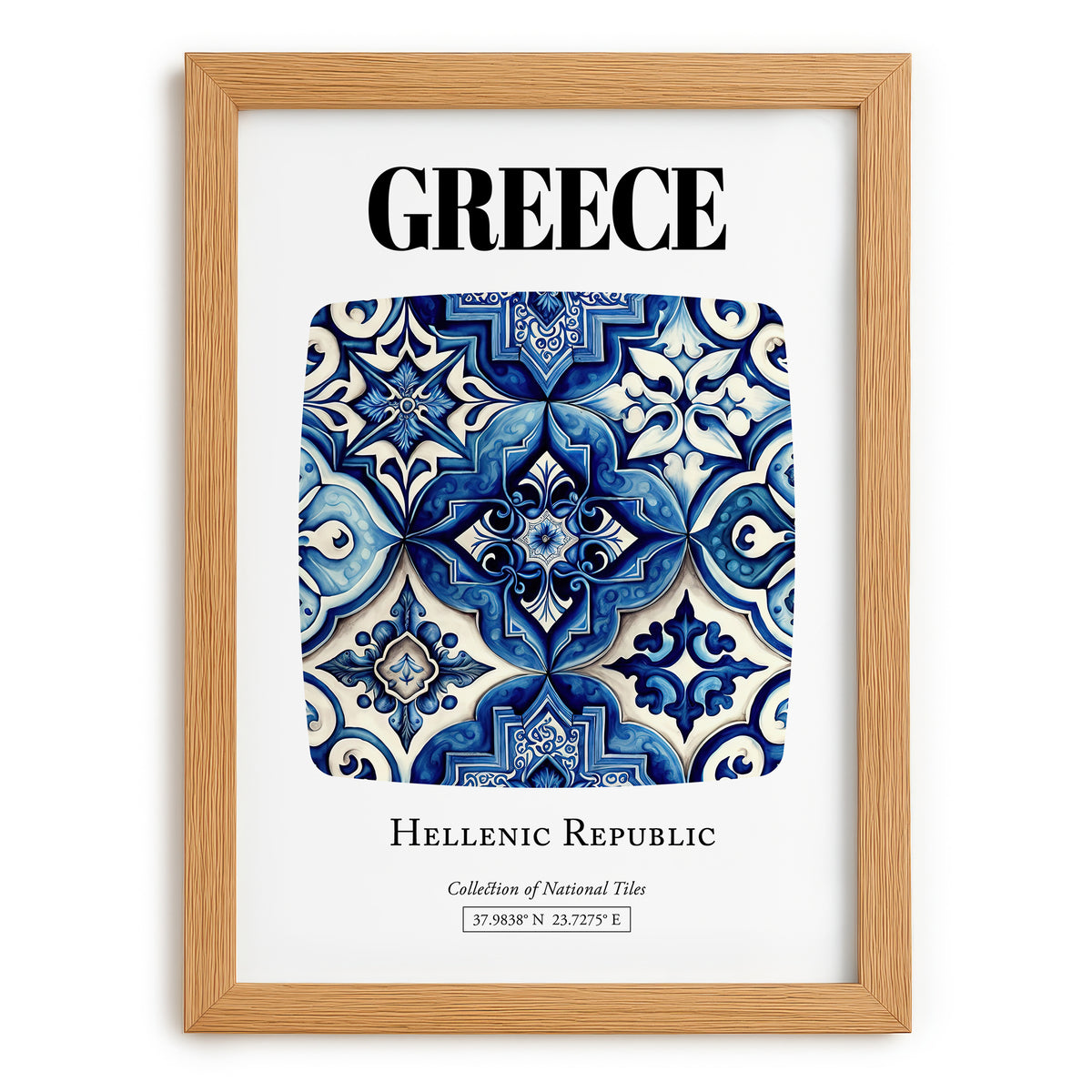 Greece, Hellenic Republic – Travel Print, set in oak frame