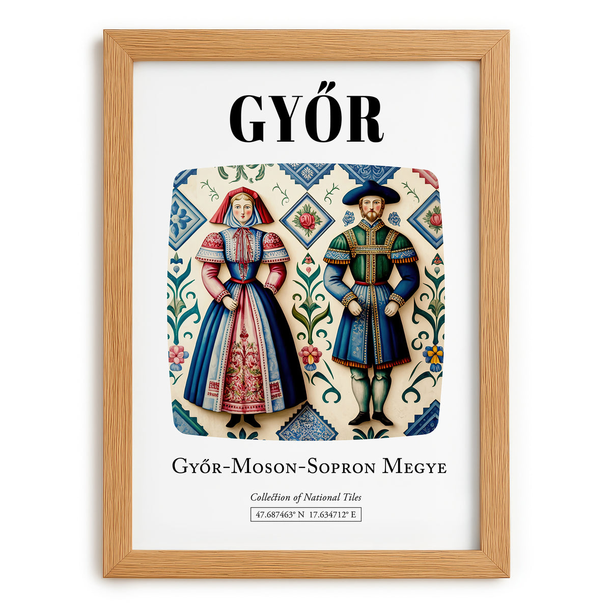 Győr, Hungary – Travel Poster, set in oak frame