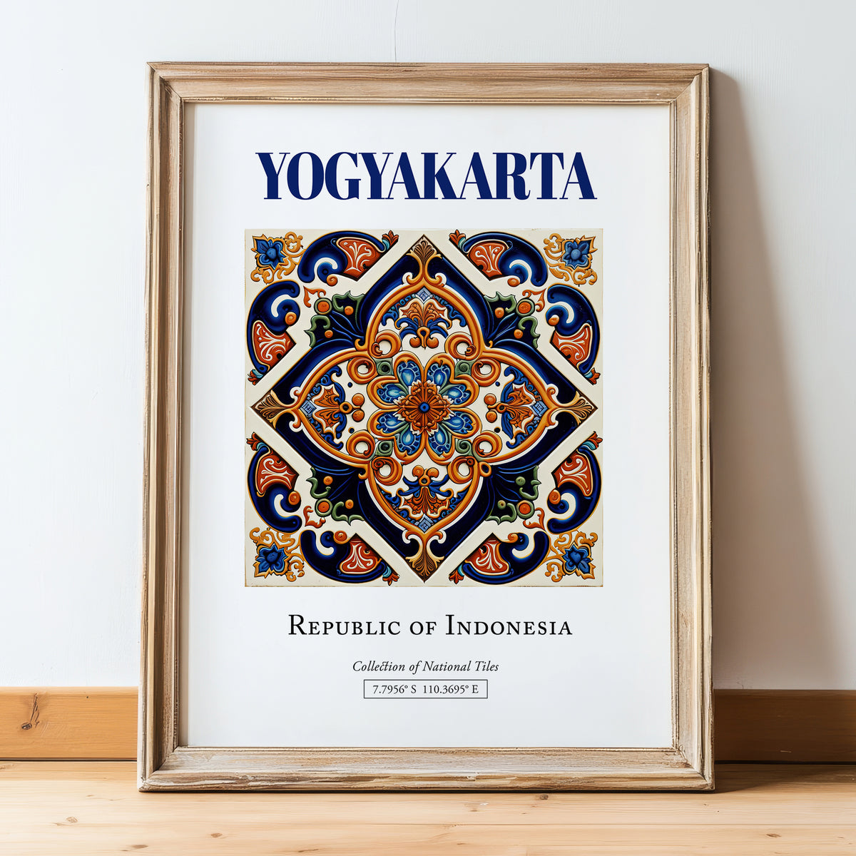 Yogyakarta, Indonesia – Travel Print, in wooden frame leaning on the floor