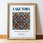 Lake Toba, Indonesia – Travel Poster, in wooden frame leaning on the floor