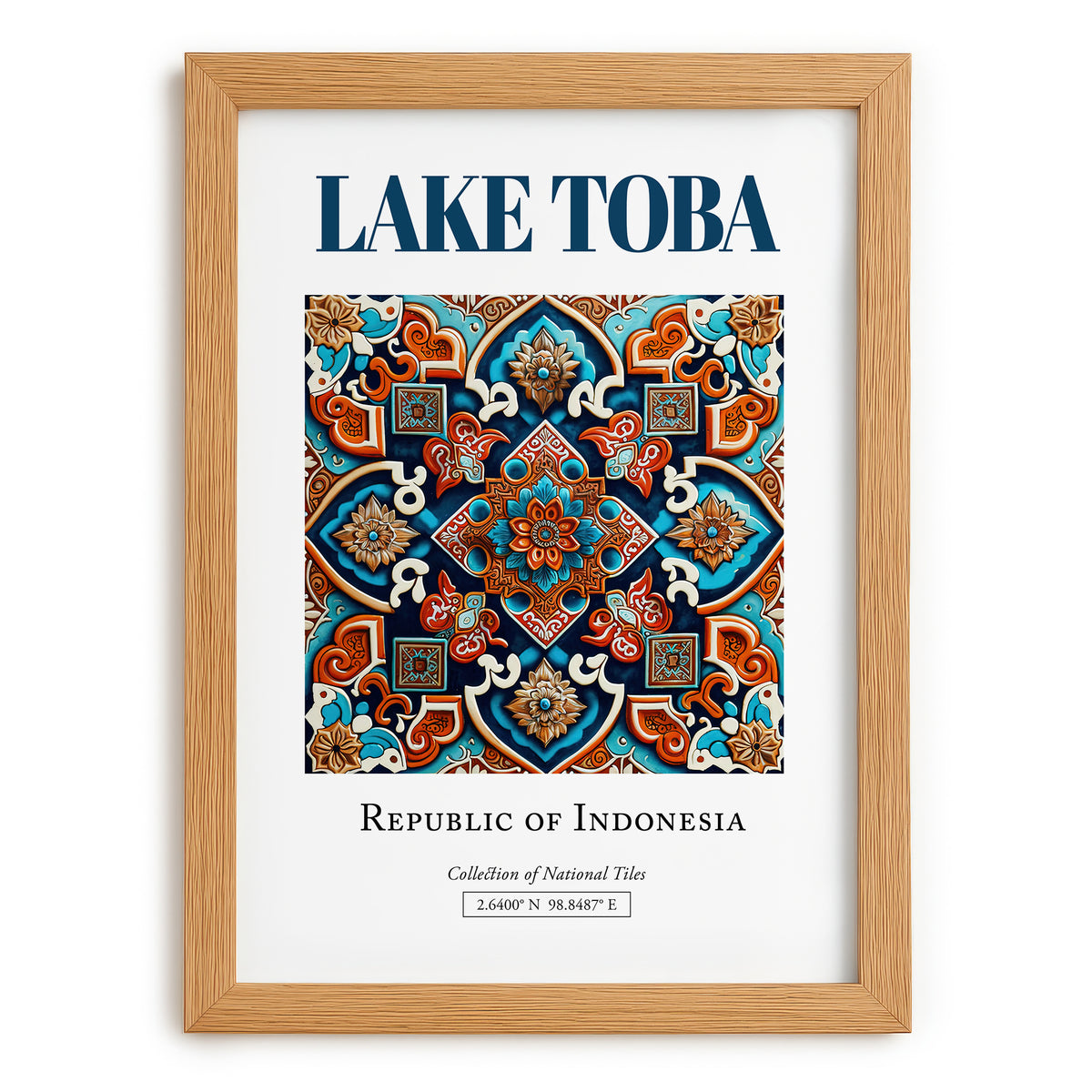 Lake Toba, Indonesia – Travel Poster, set in oak frame