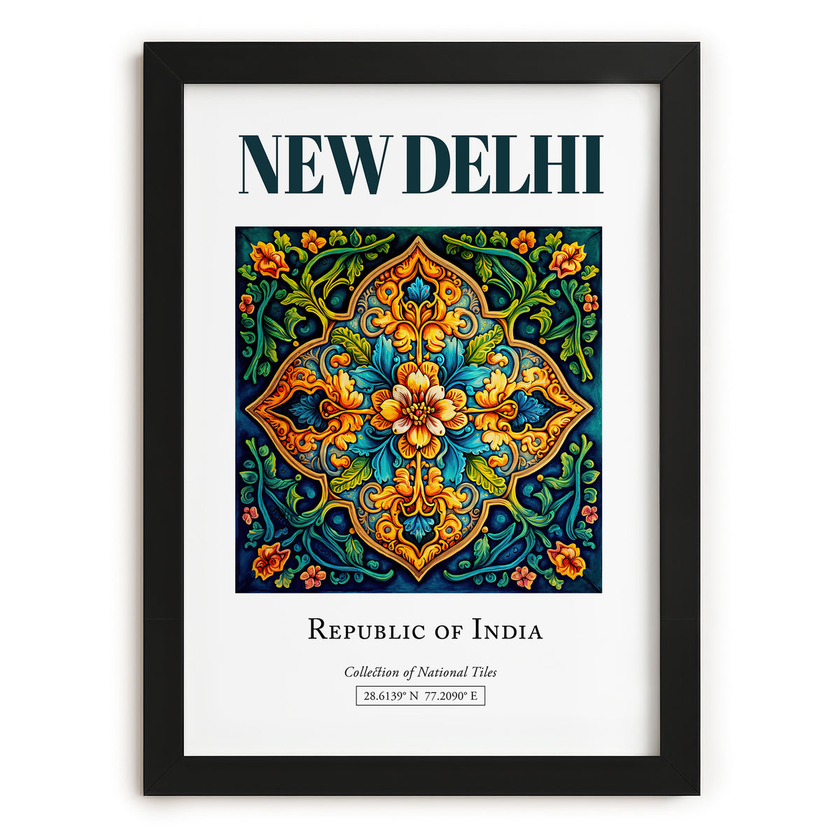 New Delhi, India – Travel Poster, in sleek black frame