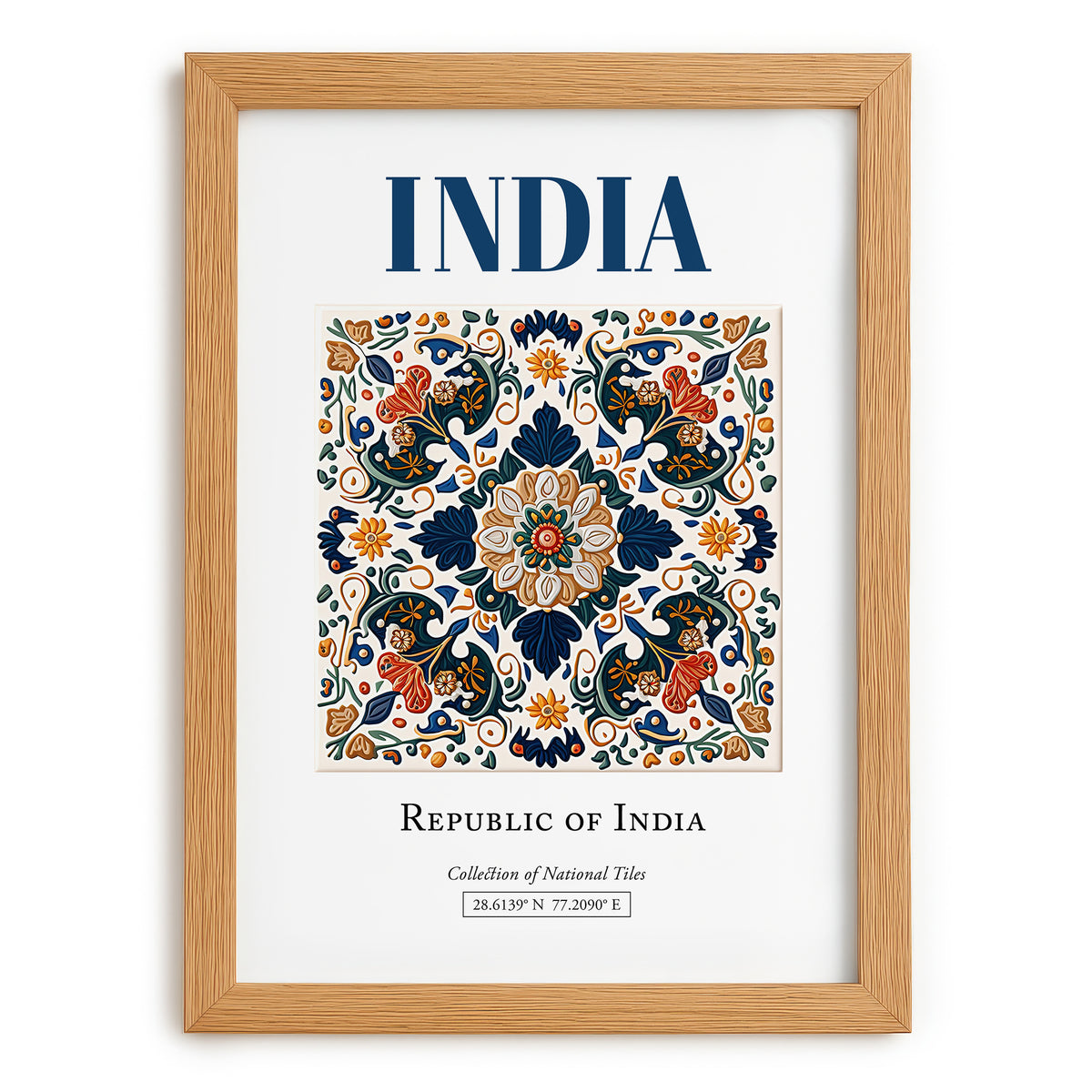 India, India – Travel Poster, set in oak frame