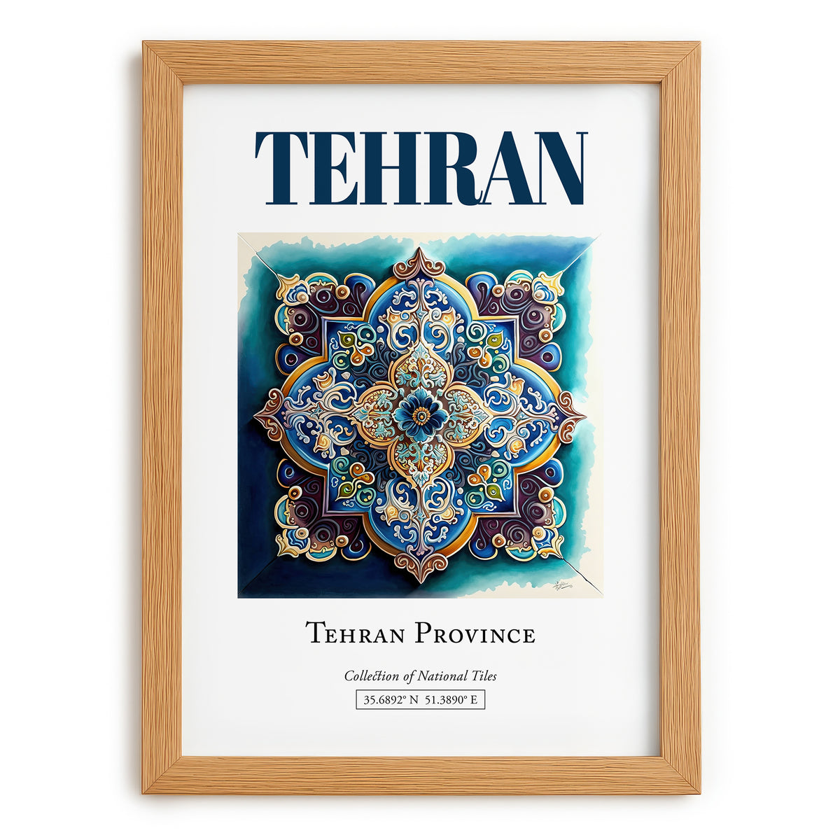 Tehran, Iran – Travel Wall Decor, set in oak frame