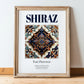 Shiraz, Iran – Travel Poster, in wooden frame leaning on the floor