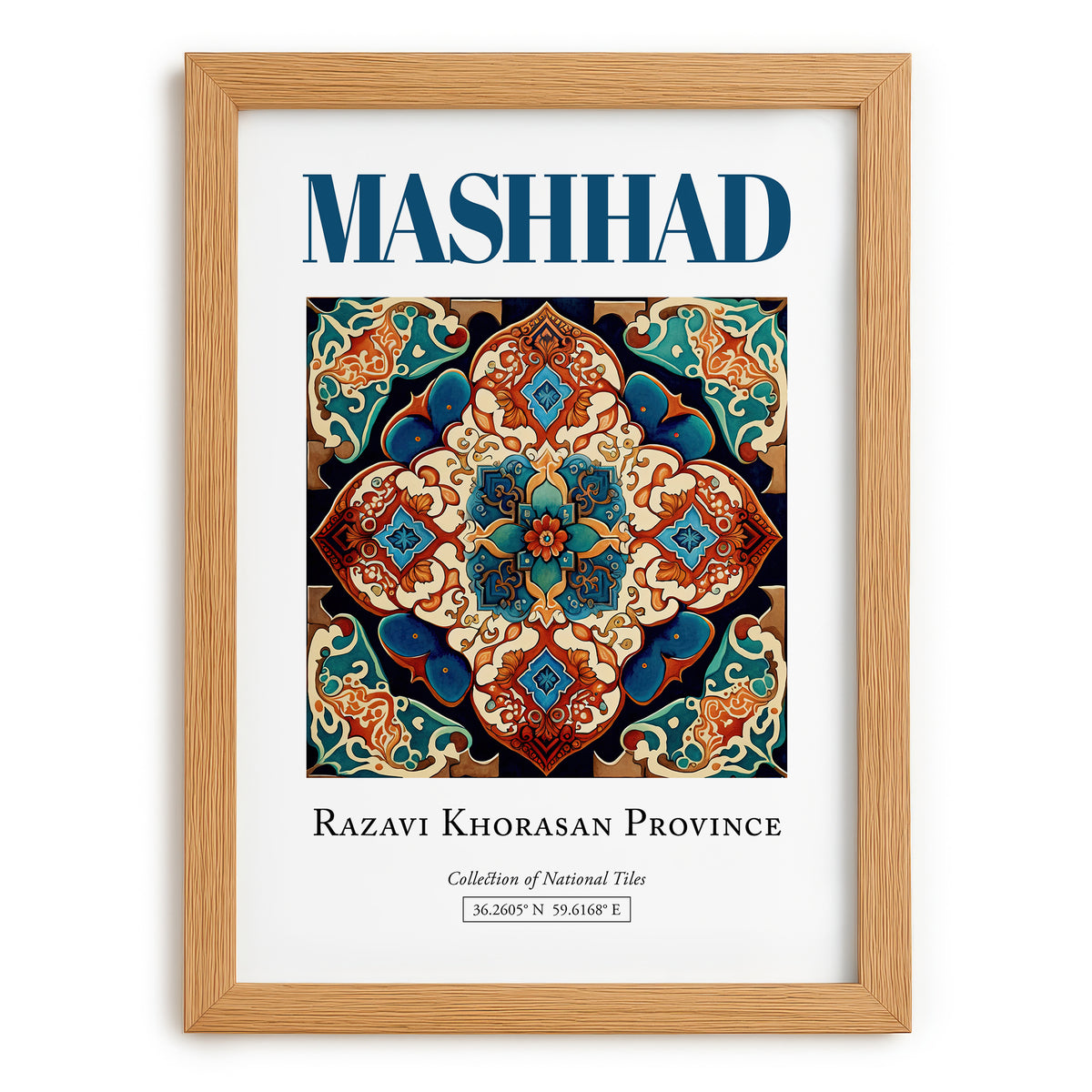 Mashhad, Iran – Architectural Travel Art, set in oak frame