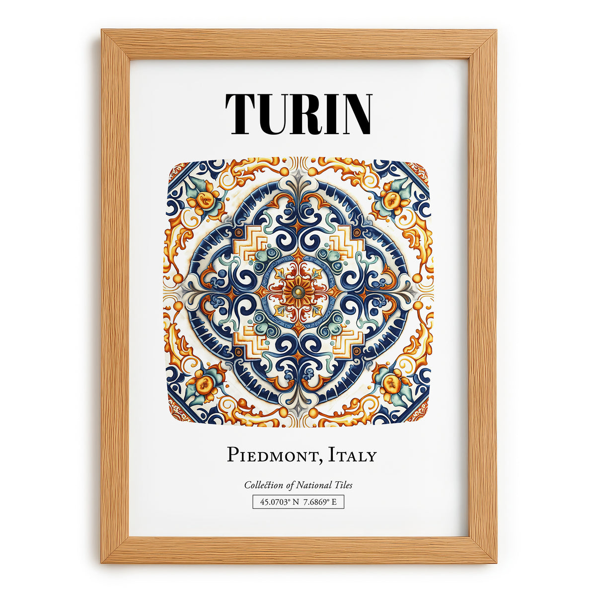Turin, Italy – Travel Wall Decor, set in oak frame