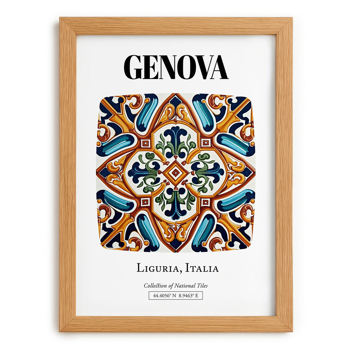 Genova, Italy – Travel Print, set in oak frame