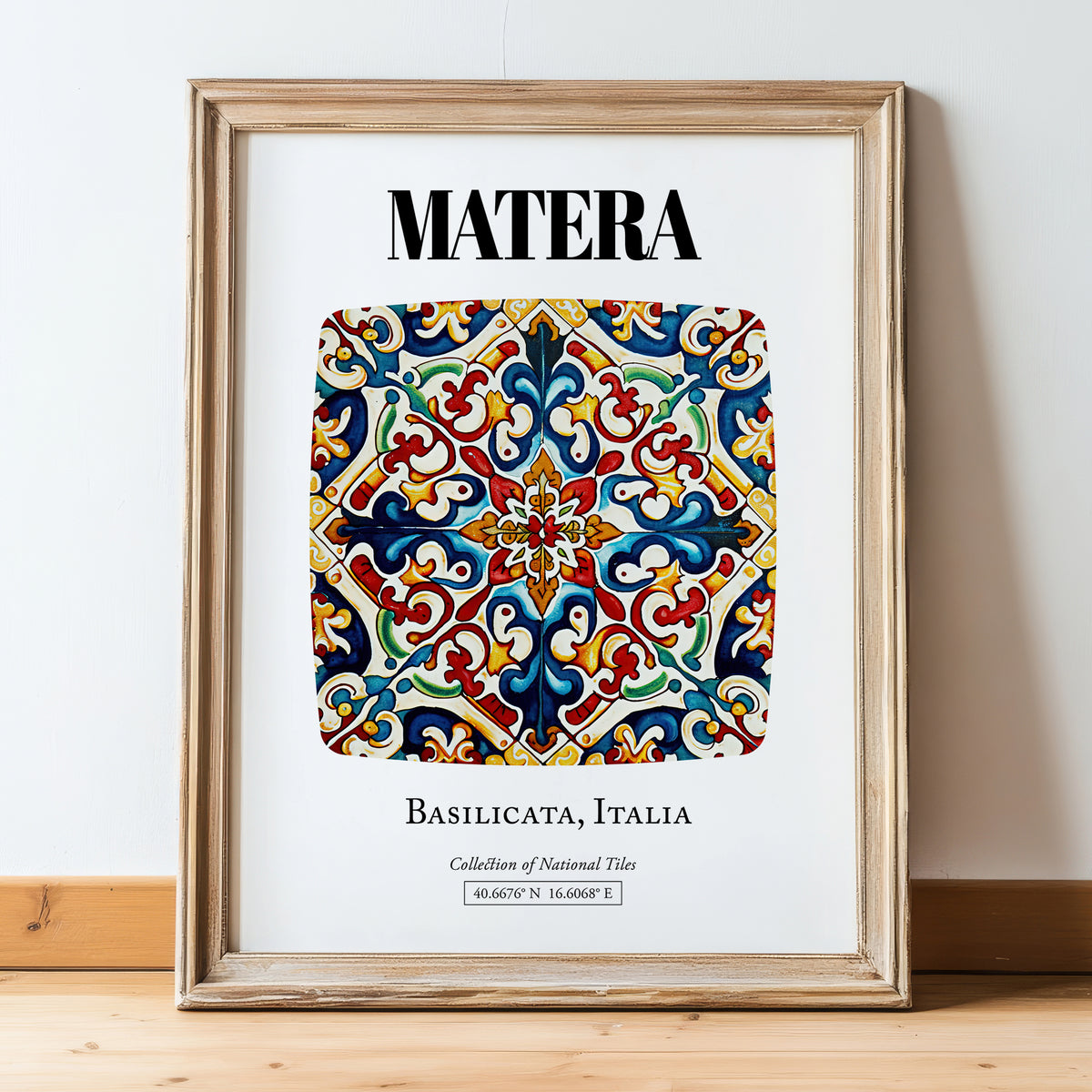 Matera, Italy – Travel Print, in wooden frame leaning on the floor