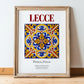 Lecce, Italy – Retro Travel Poster, in wooden frame leaning on the floor