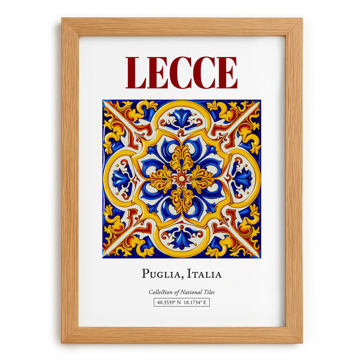 Lecce, Italy – Retro Travel Poster, set in oak frame