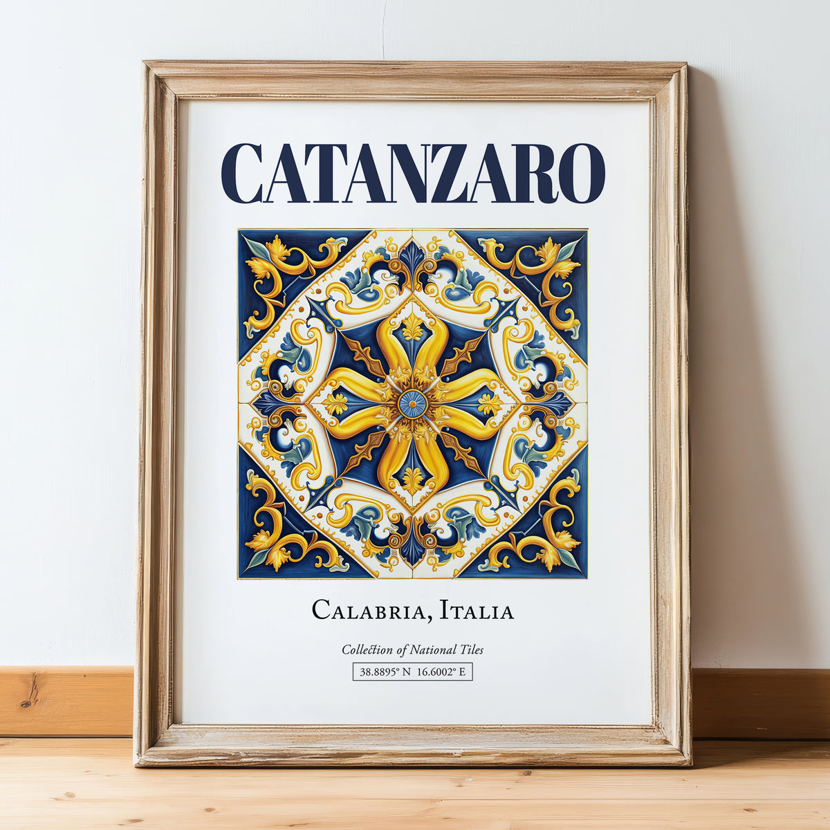 Catanzaro, Italy – Travel Wall Art, in wooden frame leaning on the floor