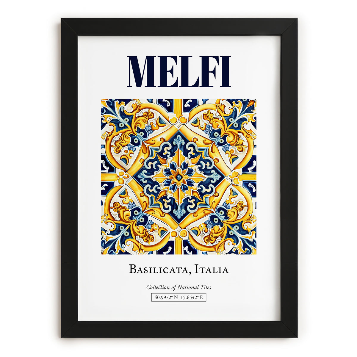 Melfi, Italy – Vintage Travel Poster, in sleek black frame