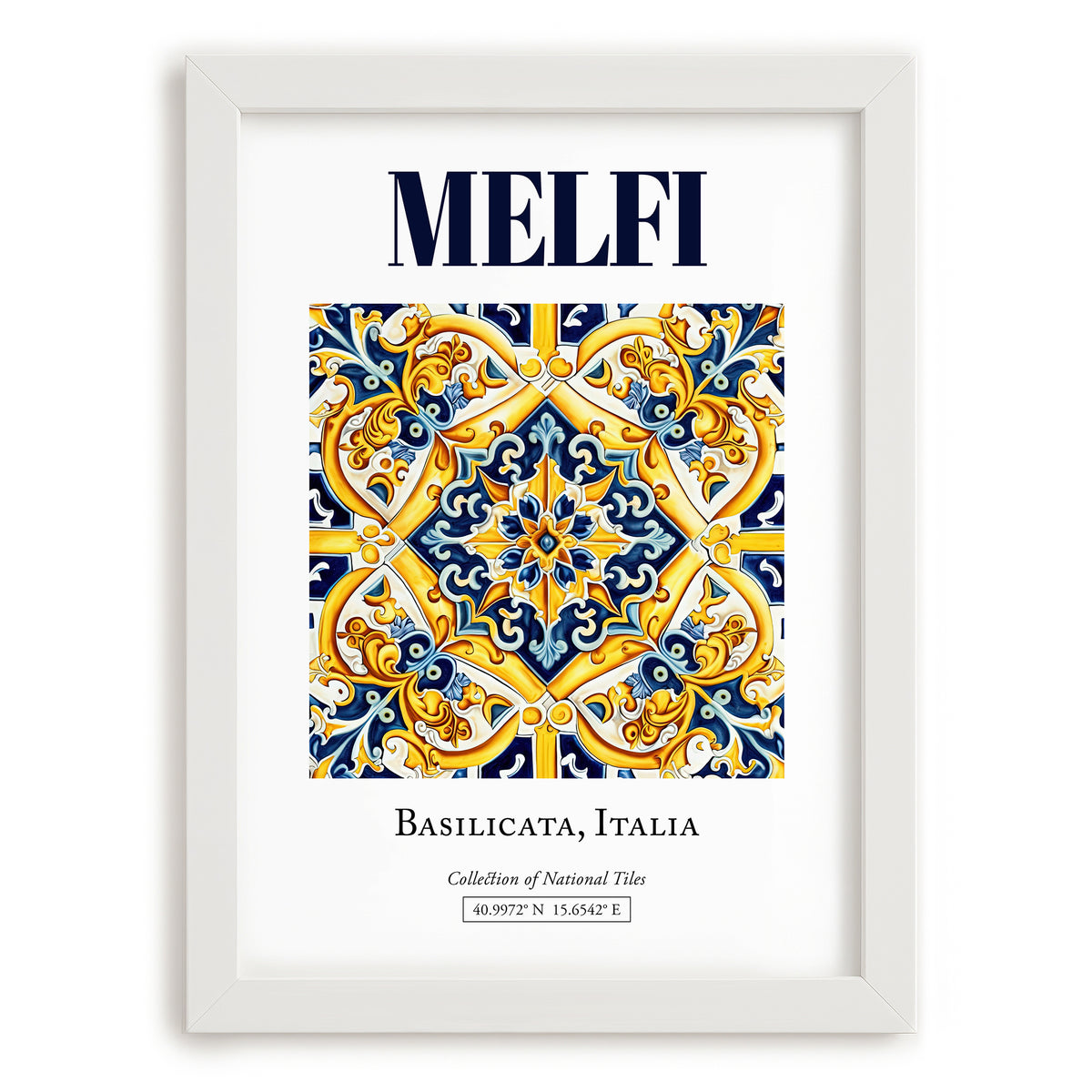 Melfi, Italy – Vintage Travel Poster, placed in minimal white frame