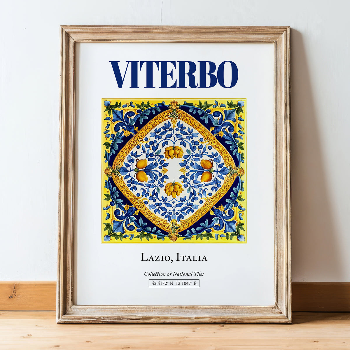Viterbo, Italy – World Heritage Travel Poster, in wooden frame leaning on the floor