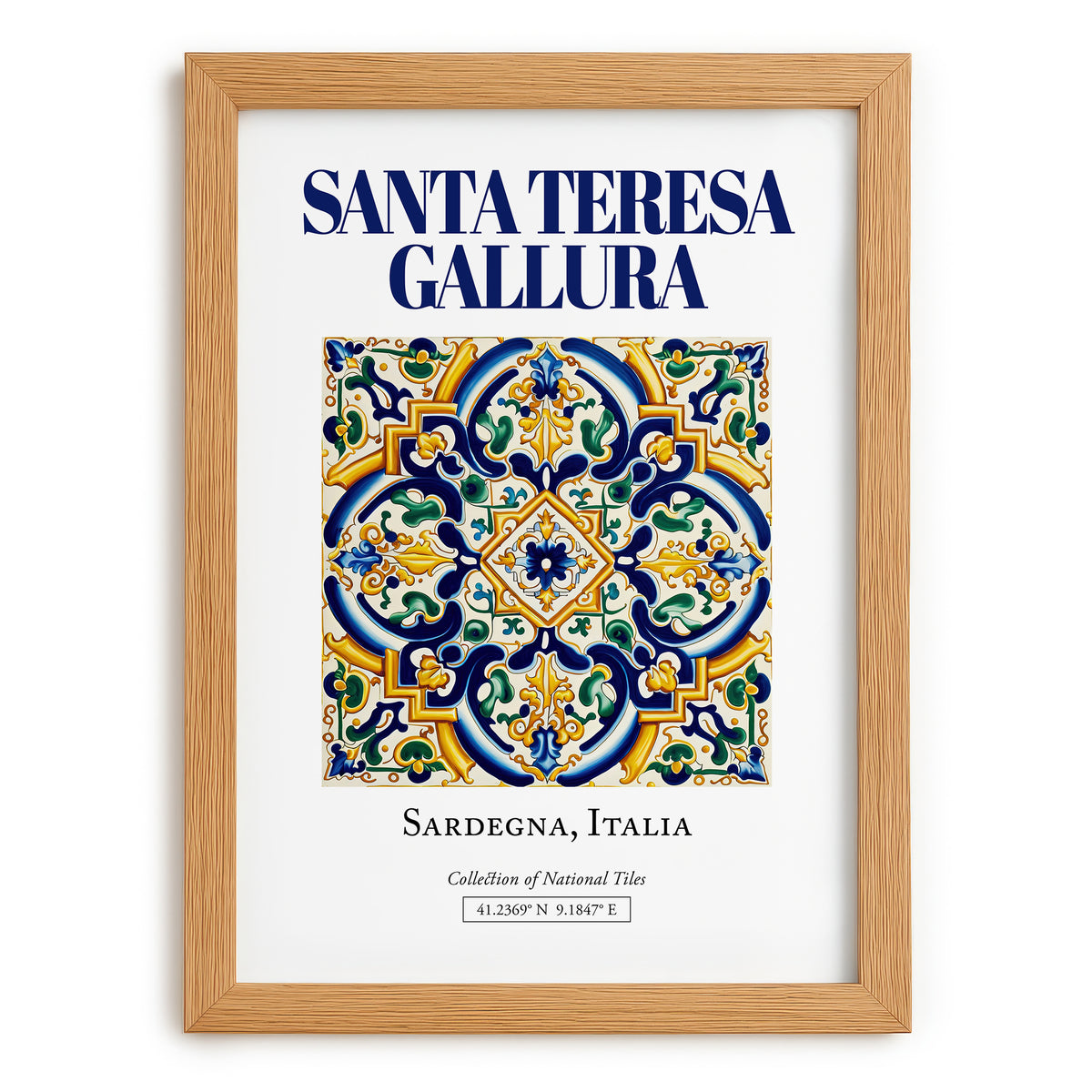 Santa Teresa Gallura, Italy – Vintage Travel Poster, set in oak frame