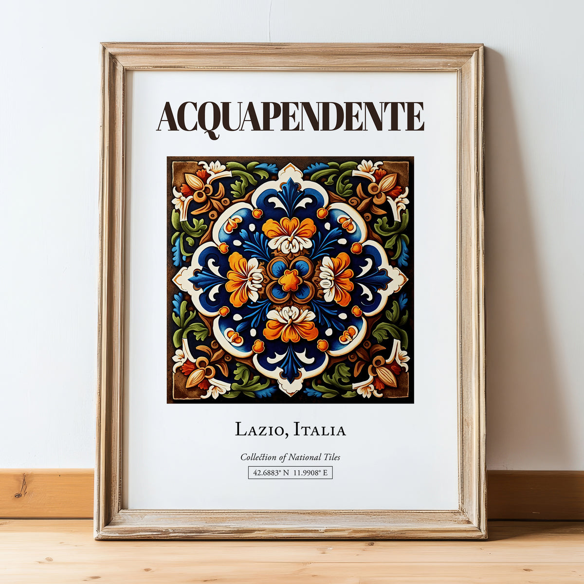 Acquapendente, Italy – Travel Wall Decor, in wooden frame leaning on the floor