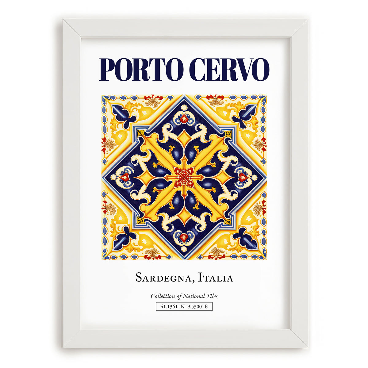 Porto Cervo, Italy – Travel Print, placed in minimal white frame