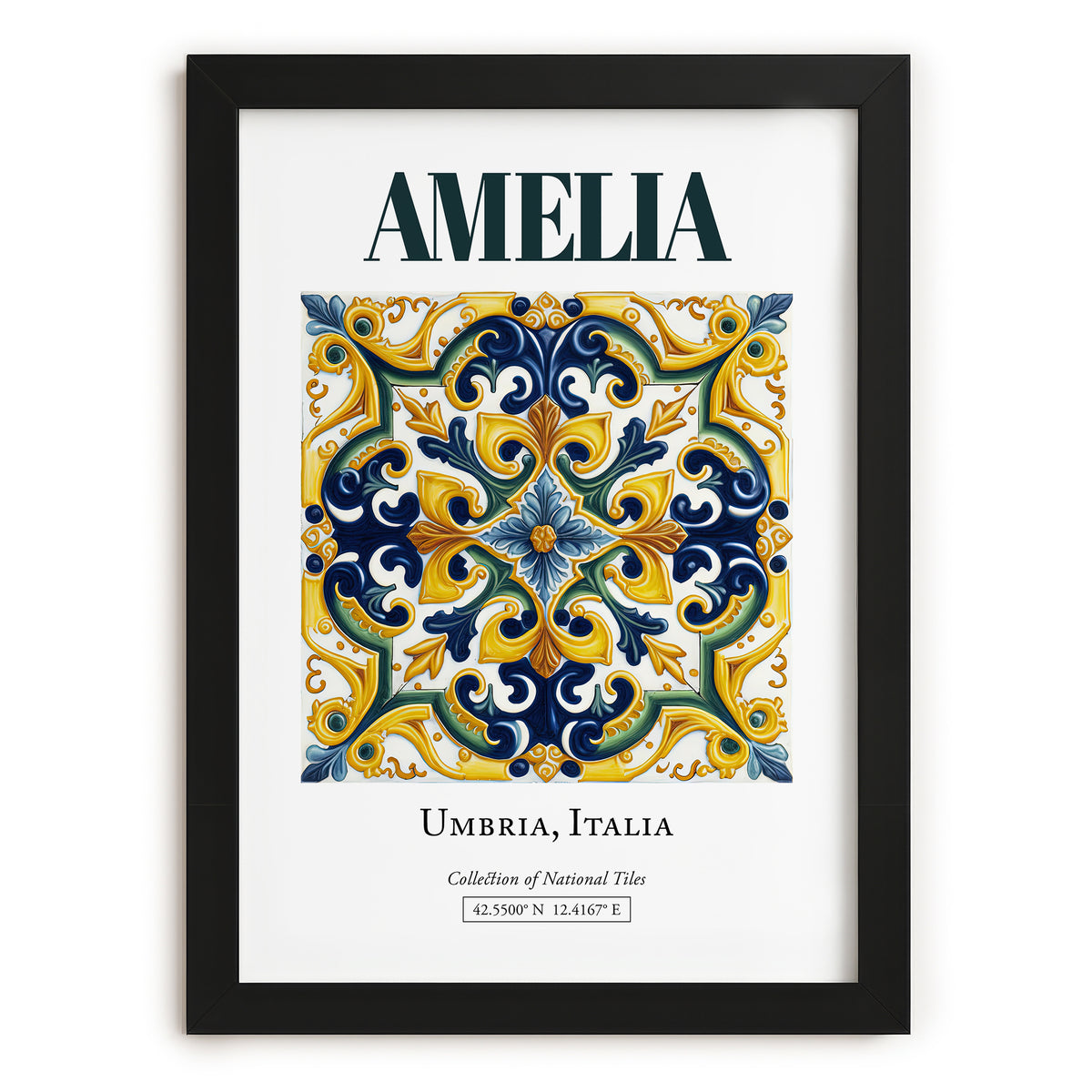 Amelia, Italy – Minimalist Travel Print, in sleek black frame