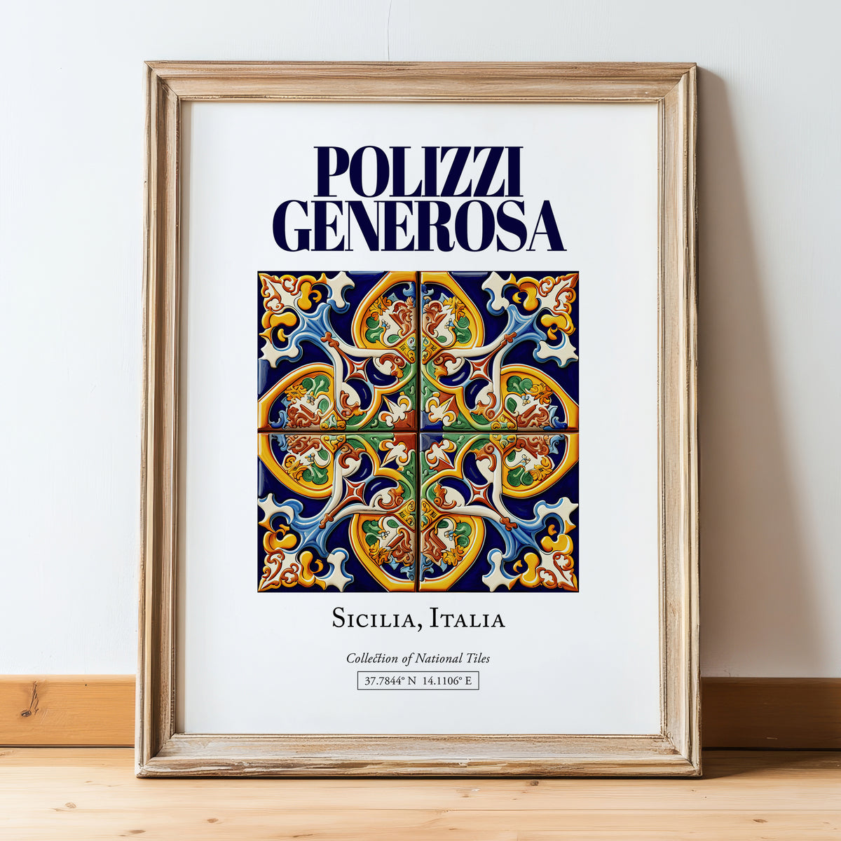 Polizzi Generosa, Italy – Travel Poster, in wooden frame leaning on the floor
