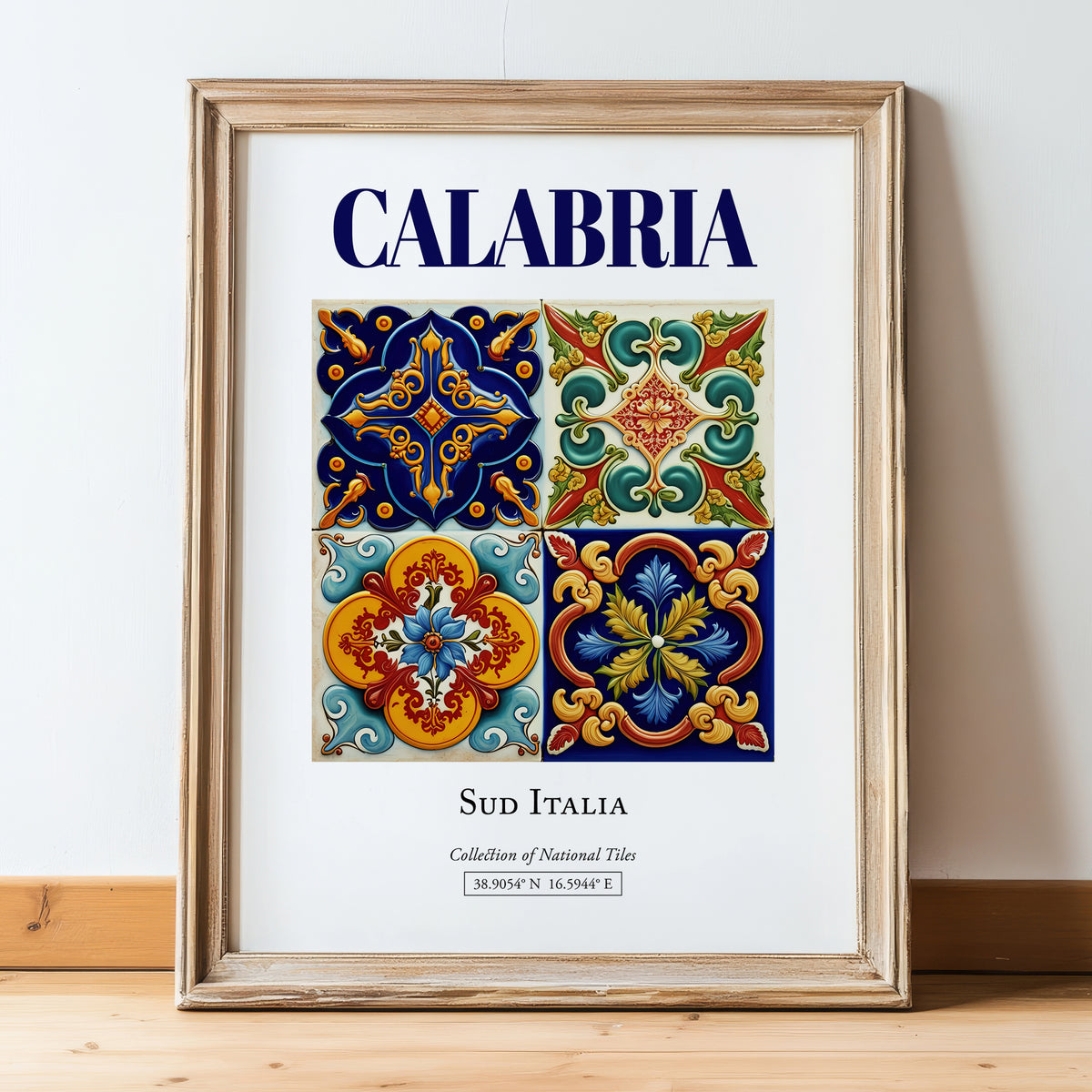 Calabria, Italy – Travel Print, in wooden frame leaning on the floor