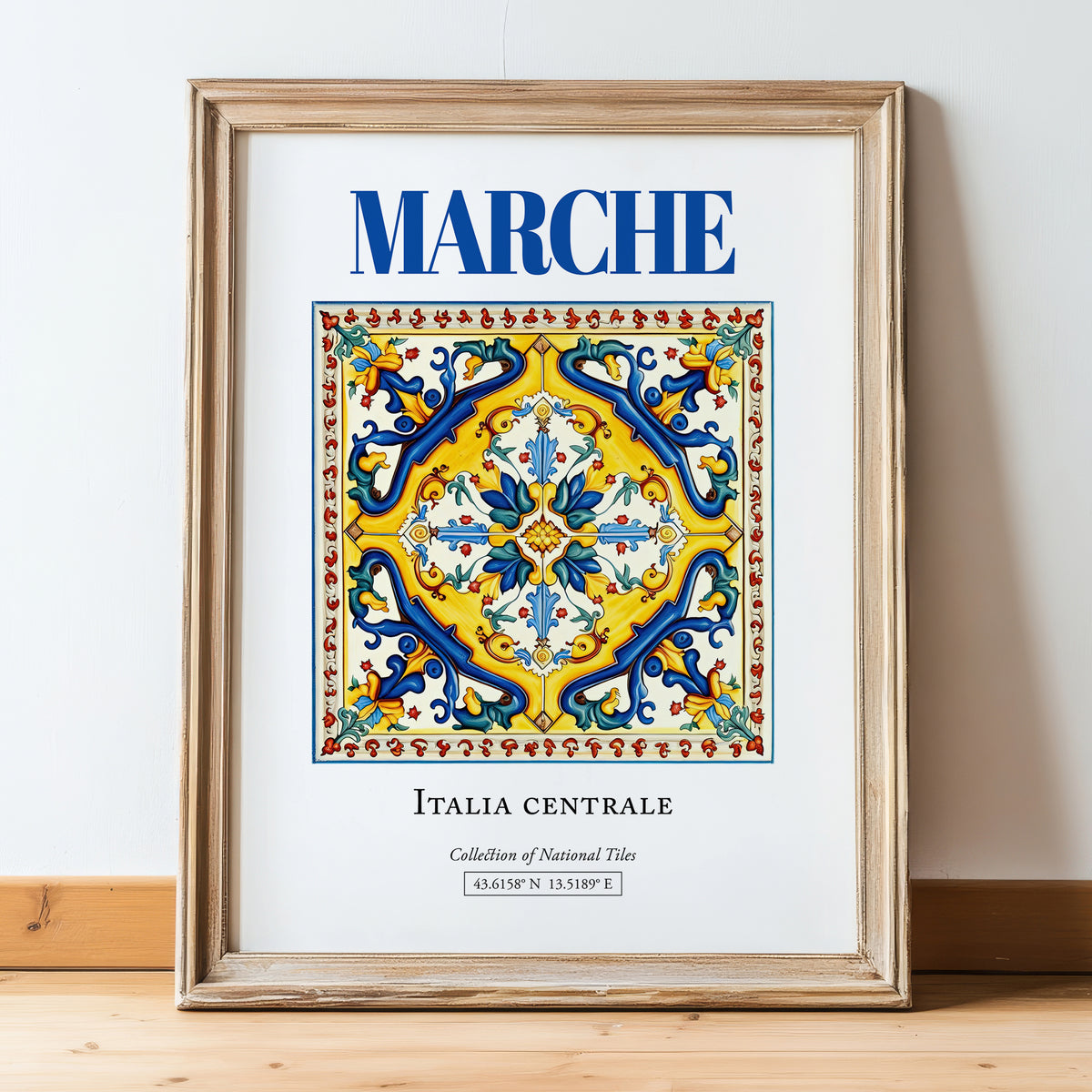 Marche, Italy – Travel Wall Decor, in wooden frame leaning on the floor