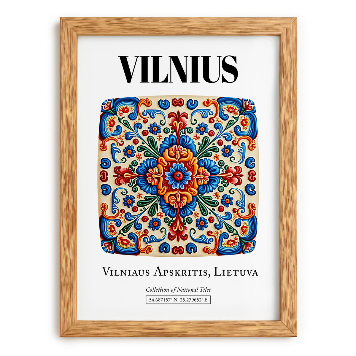 Vilnius, Lithuania – Travel Print, set in oak frame