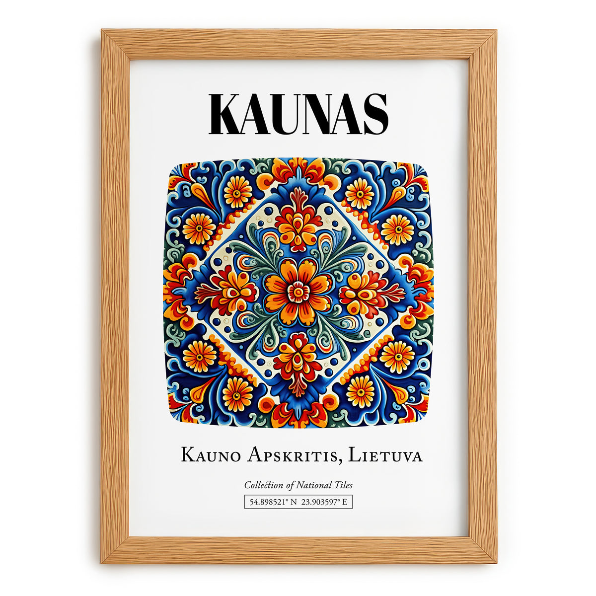 Kaunas, Lithuania – Travel Wall Art, set in oak frame