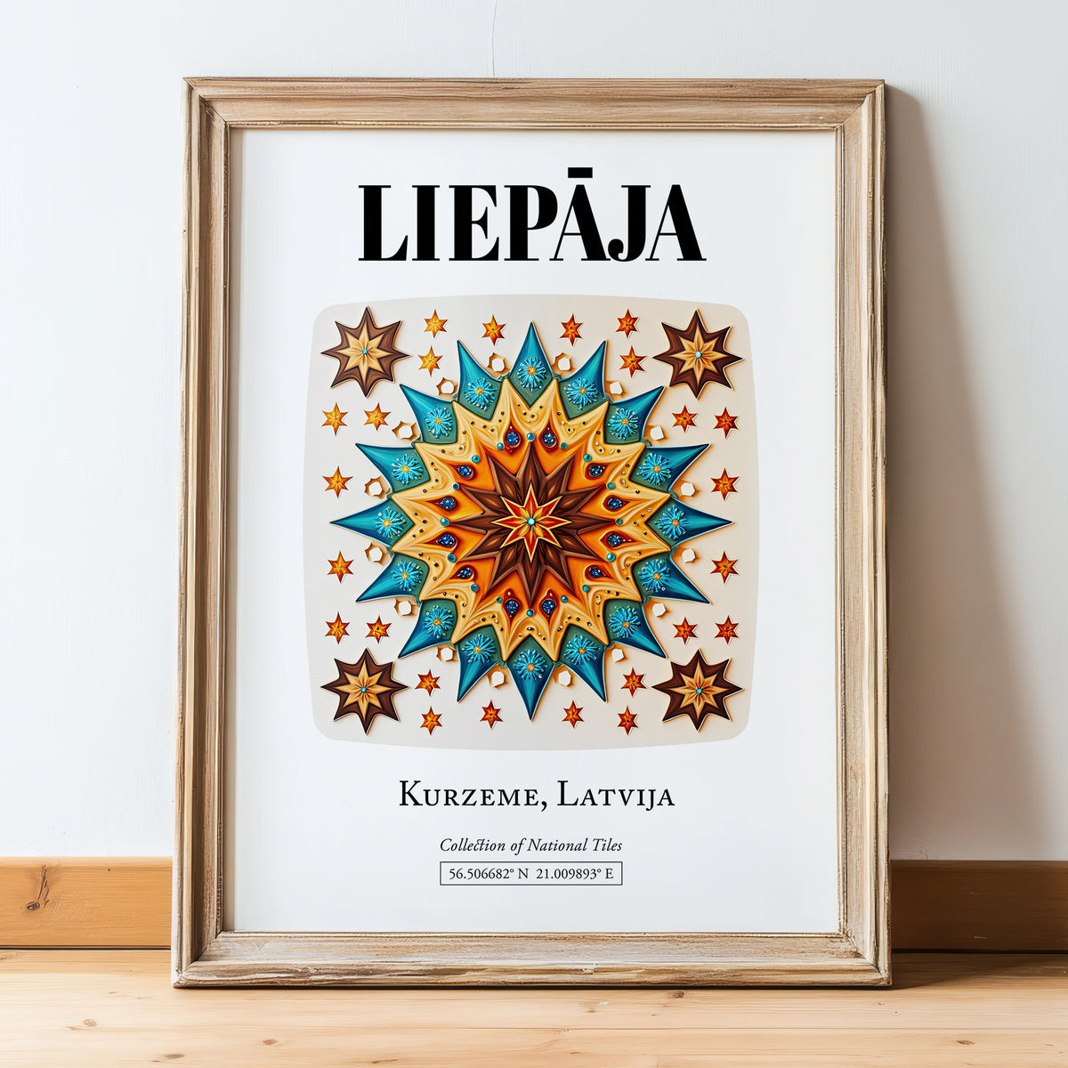 Liepāja, Latvia – National Pride Wall Decor, in wooden frame leaning on the floor