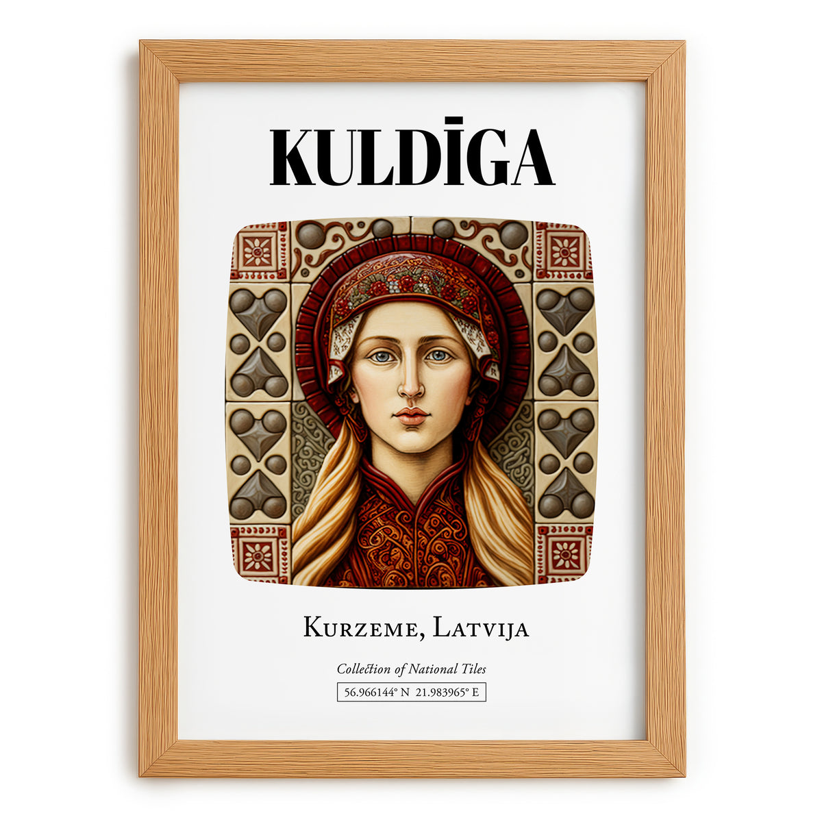 Kuldīga, Latvia – Travel Poster, set in oak frame