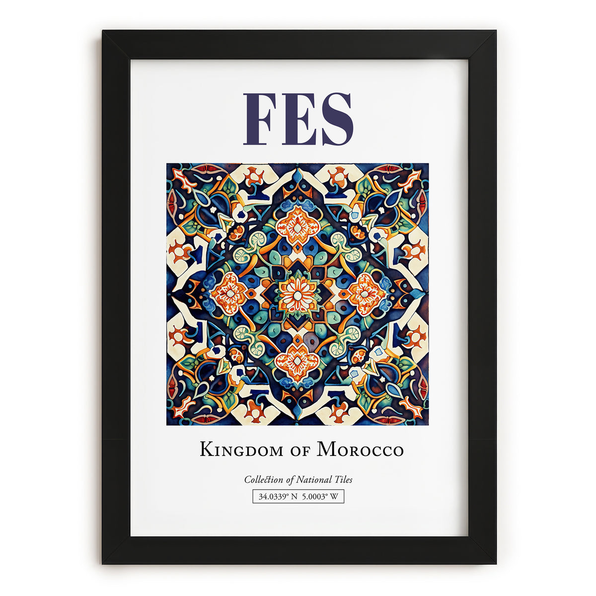 Fes, Morocco – Travel Poster, in sleek black frame