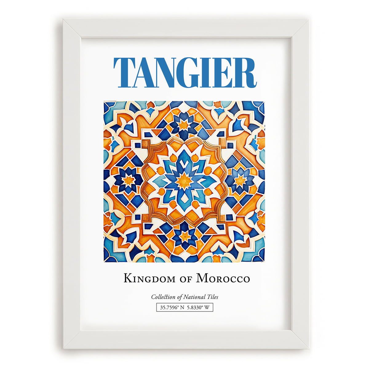 Tangier, Morocco – Travel Wall Decor, placed in minimal white frame