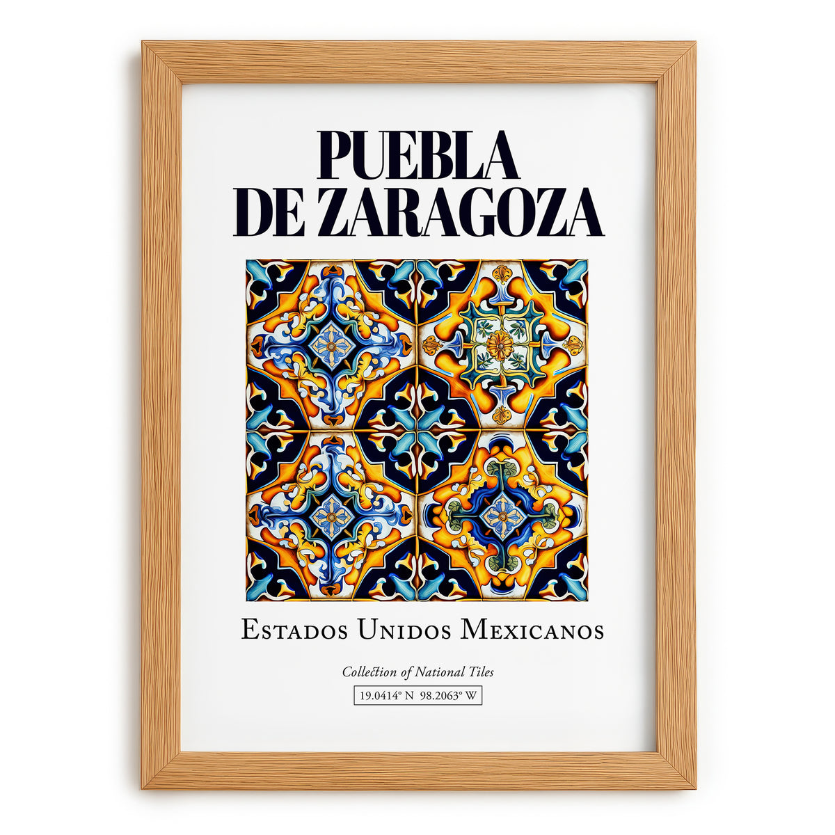 Puebla de Zaragoza, Mexico – Cultural Heritage Wall Art, set in oak frame