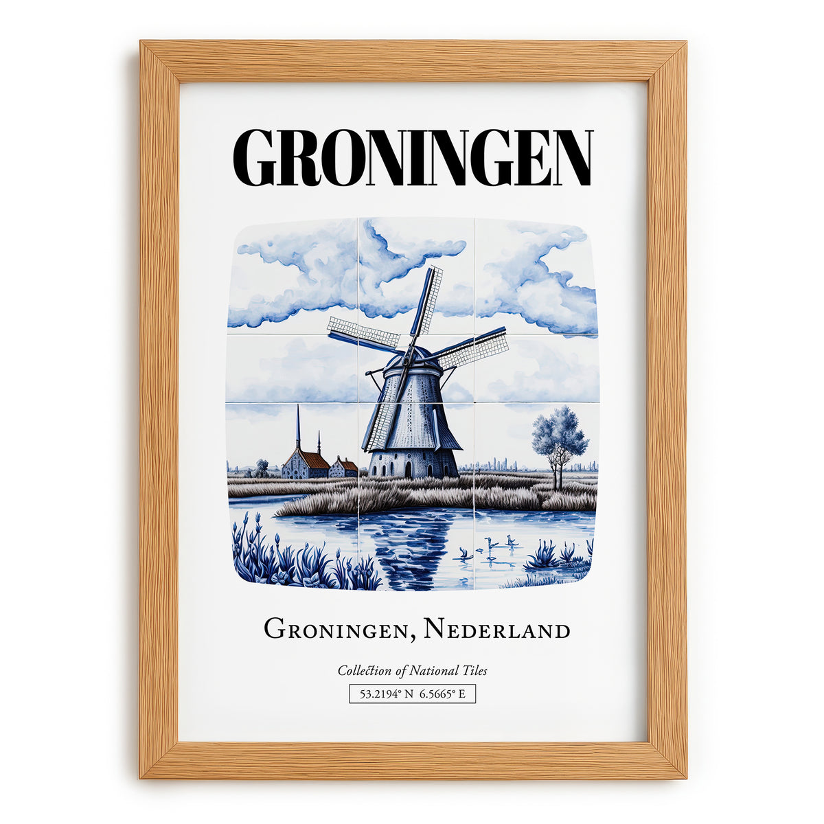 Groningen, Netherlands – Travel Poster, set in oak frame
